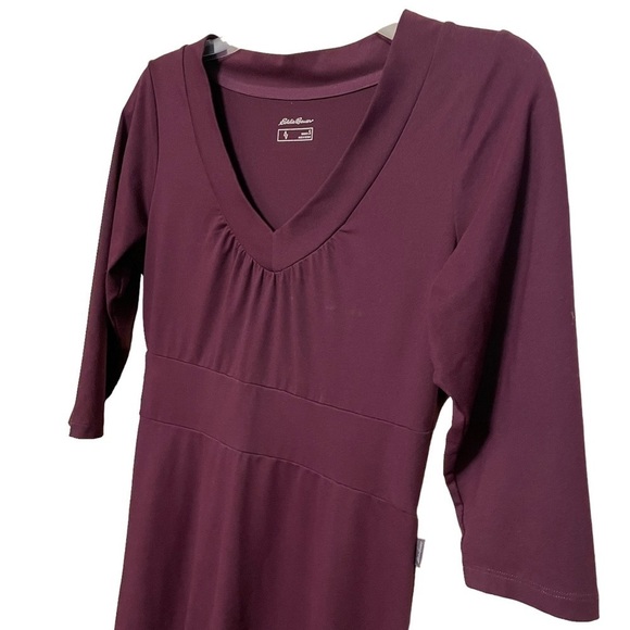 Eddie Bauer Travex Dress Purple Knit Flare V Neck 3/4 Sleeve Size S - Picture 5 of 10